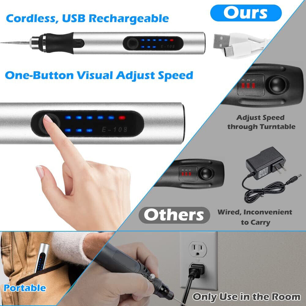 Electric Micro Engraver Pen Tip Engraving Cordless Metal Jewelry Wood Glass Tool