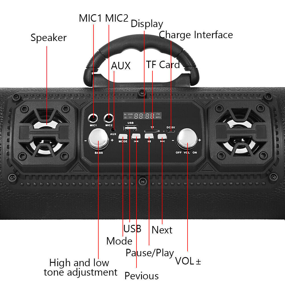 Portable Wireless Bluetooth Speakers Stereo Bass USB/TF/ Radio Outdoor Subwoofer