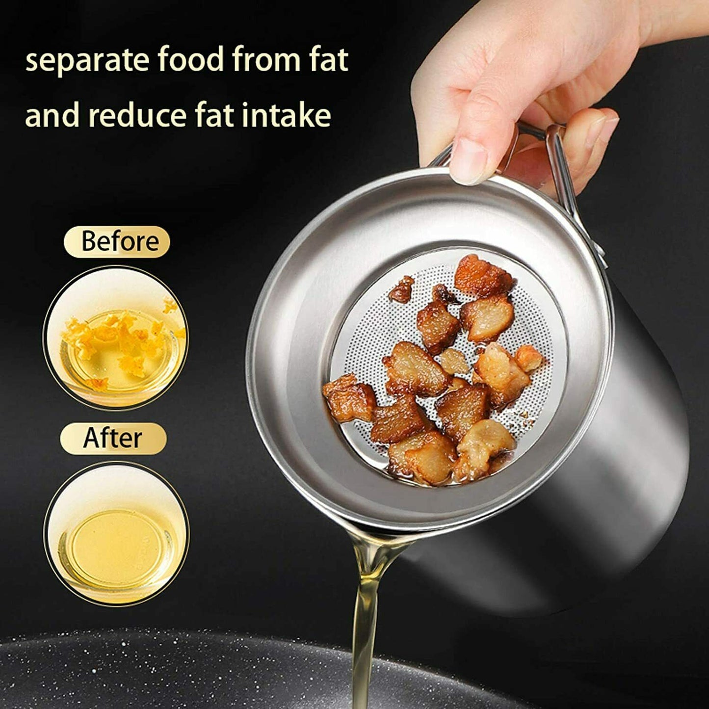 1.8L Stainless Steel Oil Filter Pot Cooking Soup Grease Strainer Separator AU