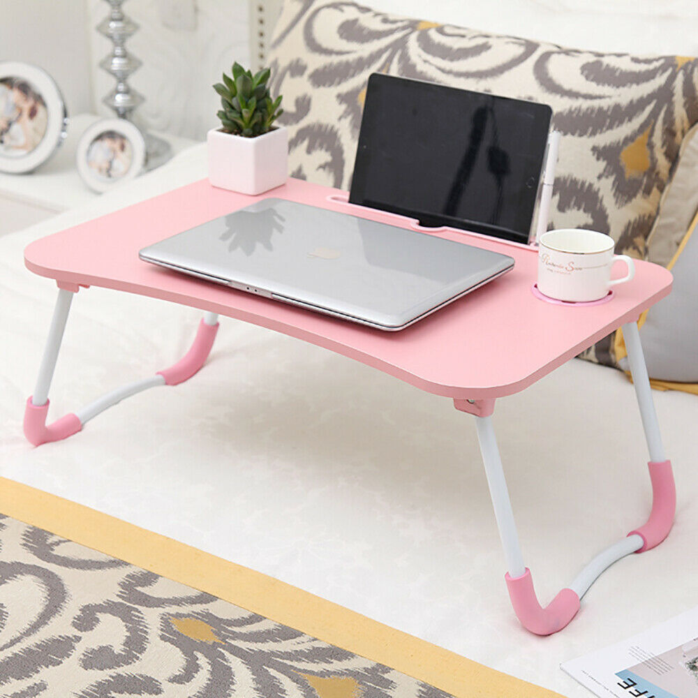 Laptop Stand Table Foldable Desk Computer Study Bed Adjustable Portable Cup Slot