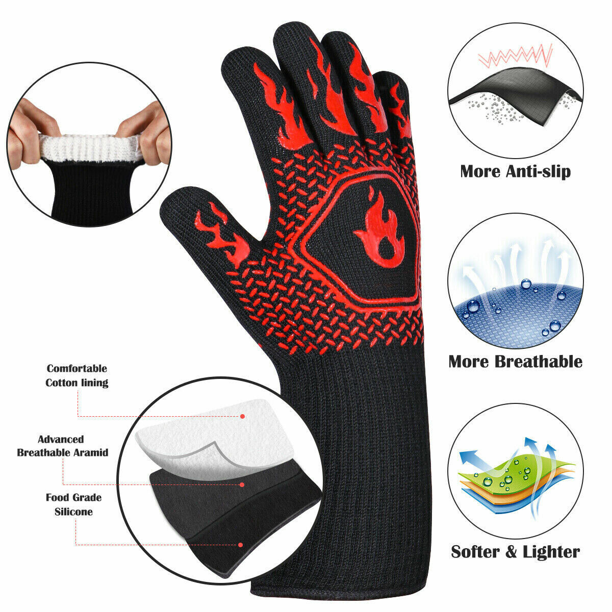 2x Heat Proof Resistant Oven BBQ Gloves Kitchen Cooking Silicone Mitt