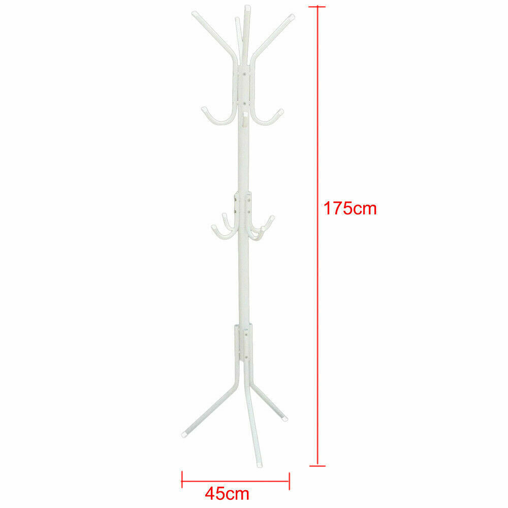 12 Hook Coat Hanger Stand 3-Tier Hat Clothes Rack Metal Tree Style Storage Black