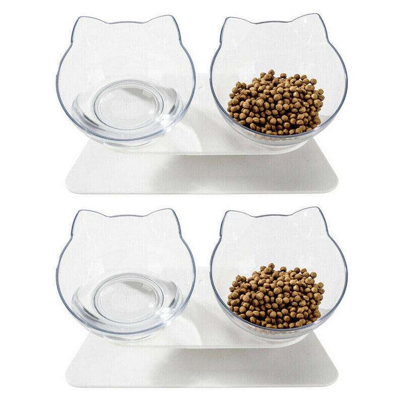 Double Elevated Cat Dog Pet Bowl Feeder Food Water Raised Lifted Stand Bowls