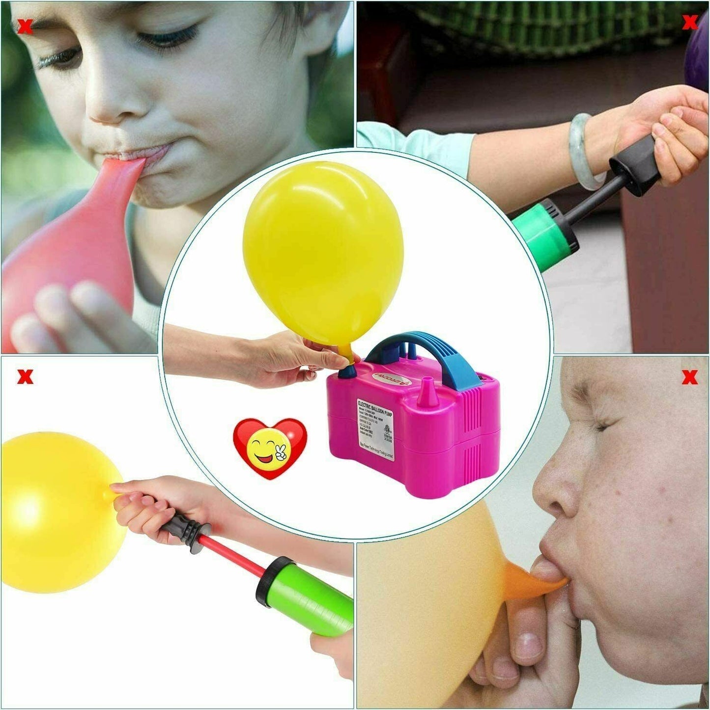 Electric Balloon Pump Inflator 600W Power 2 Nozzles Portable