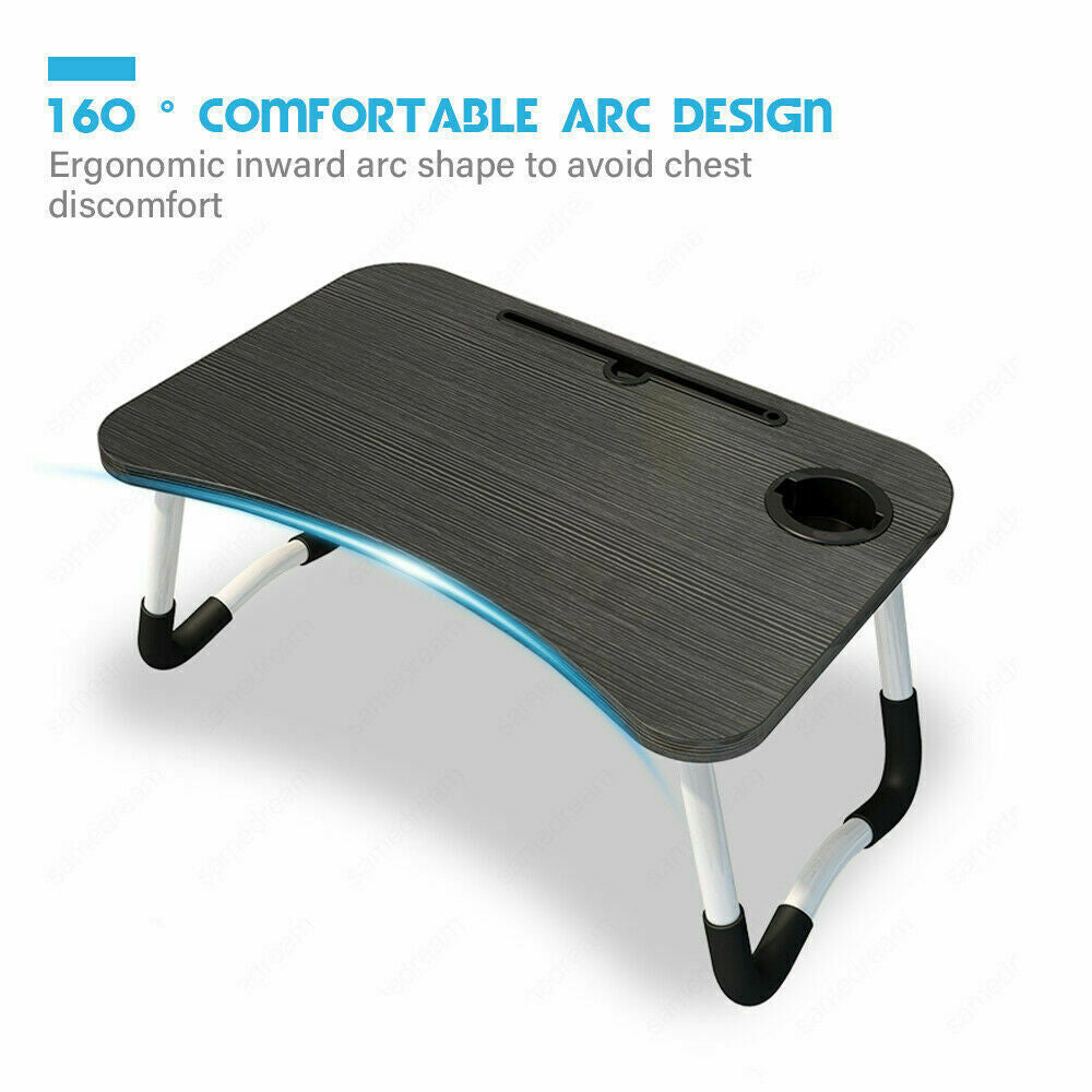 Laptop Stand Table Foldable Desk Computer Study Bed Adjustable Portable Cup Slot