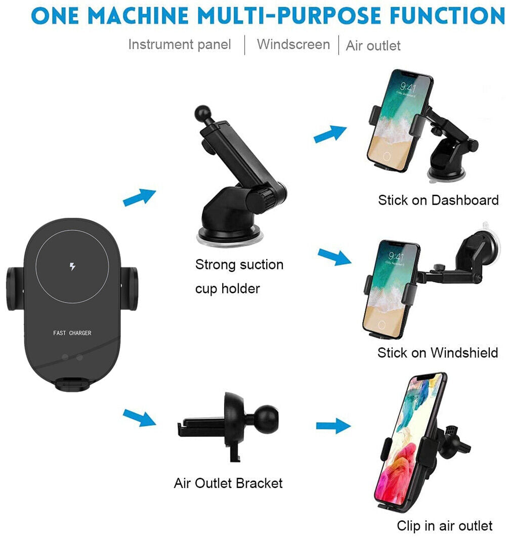 Wireless Fast Charger Car Mount Phone Holder Automatic Clamp Windscreen Stand