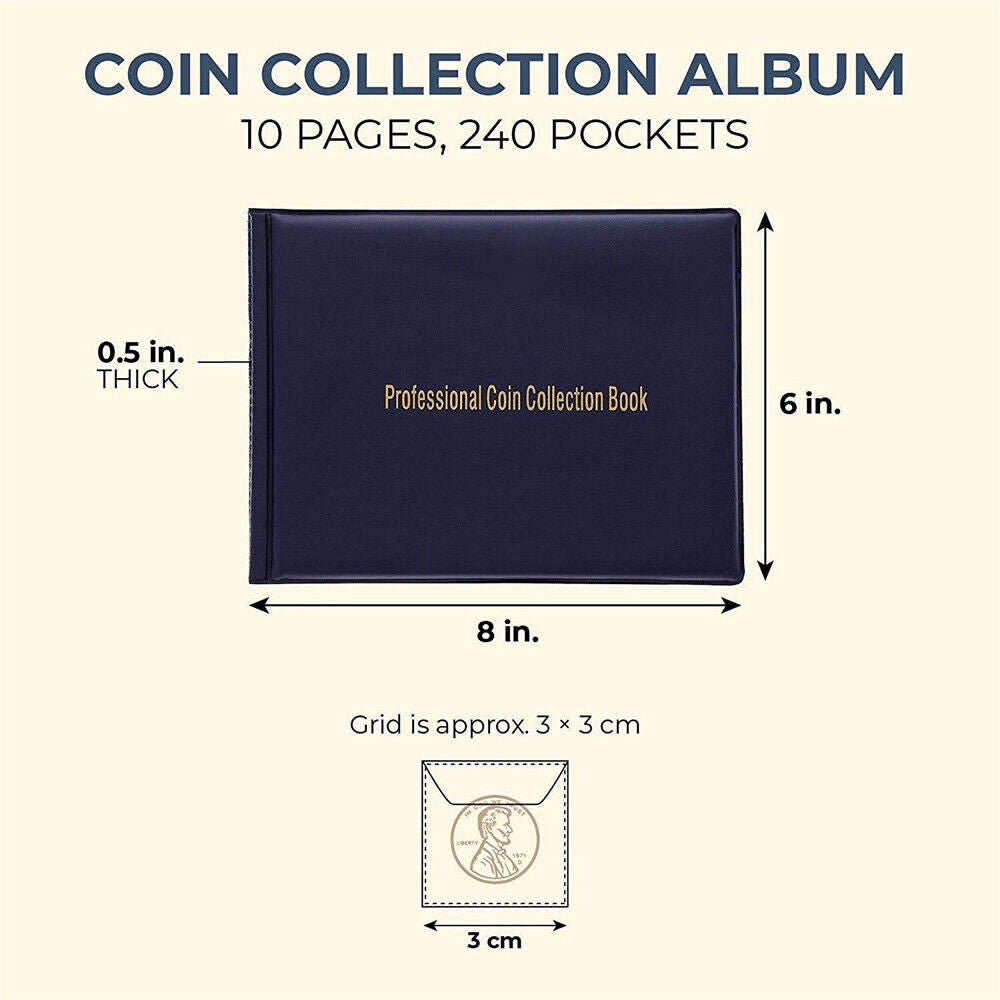 240 Slots Coin Holder Collection Storage Money Penny Pockets Album Book Folder