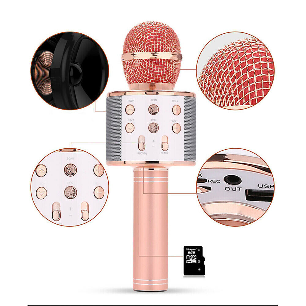 Karaoke Microphone Speaker Wireless Bluetooth Handheld Mic USB Player KTV WS858