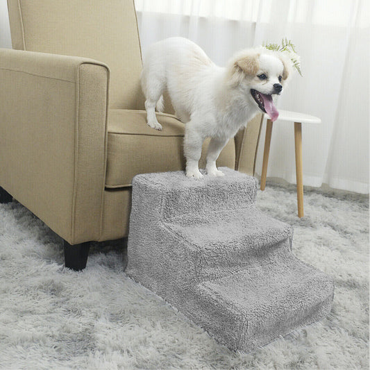 Pet Stairs 3 Steps Portable Cat Dog Ladder w/ Cover Step Ramp Climb For Pup Play