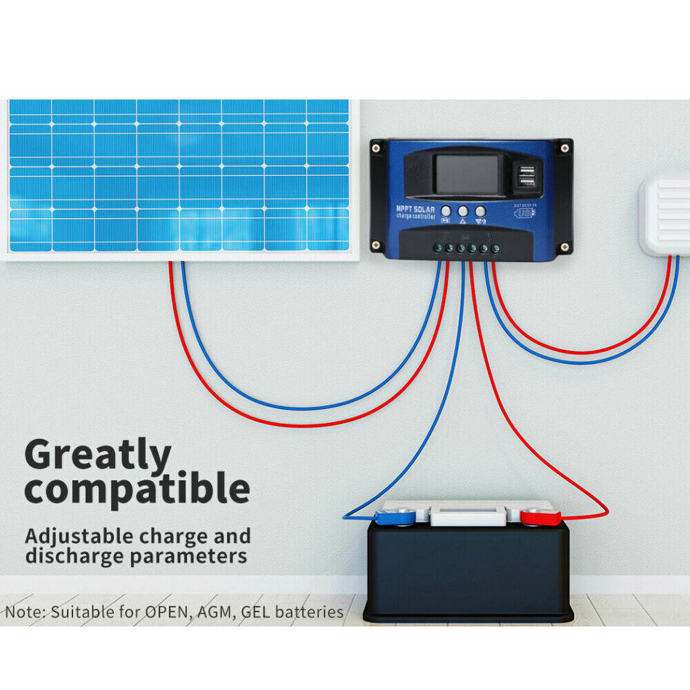 30/40/50/100A Solar Panel Charge Controller 12V 24V Regulator Auto Dual USB Mppt