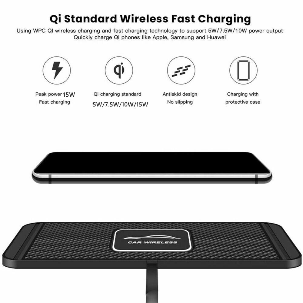 Car QI Wireless Fast Charging Charger Mat Non-Slip Pad Holder For Smart Phones