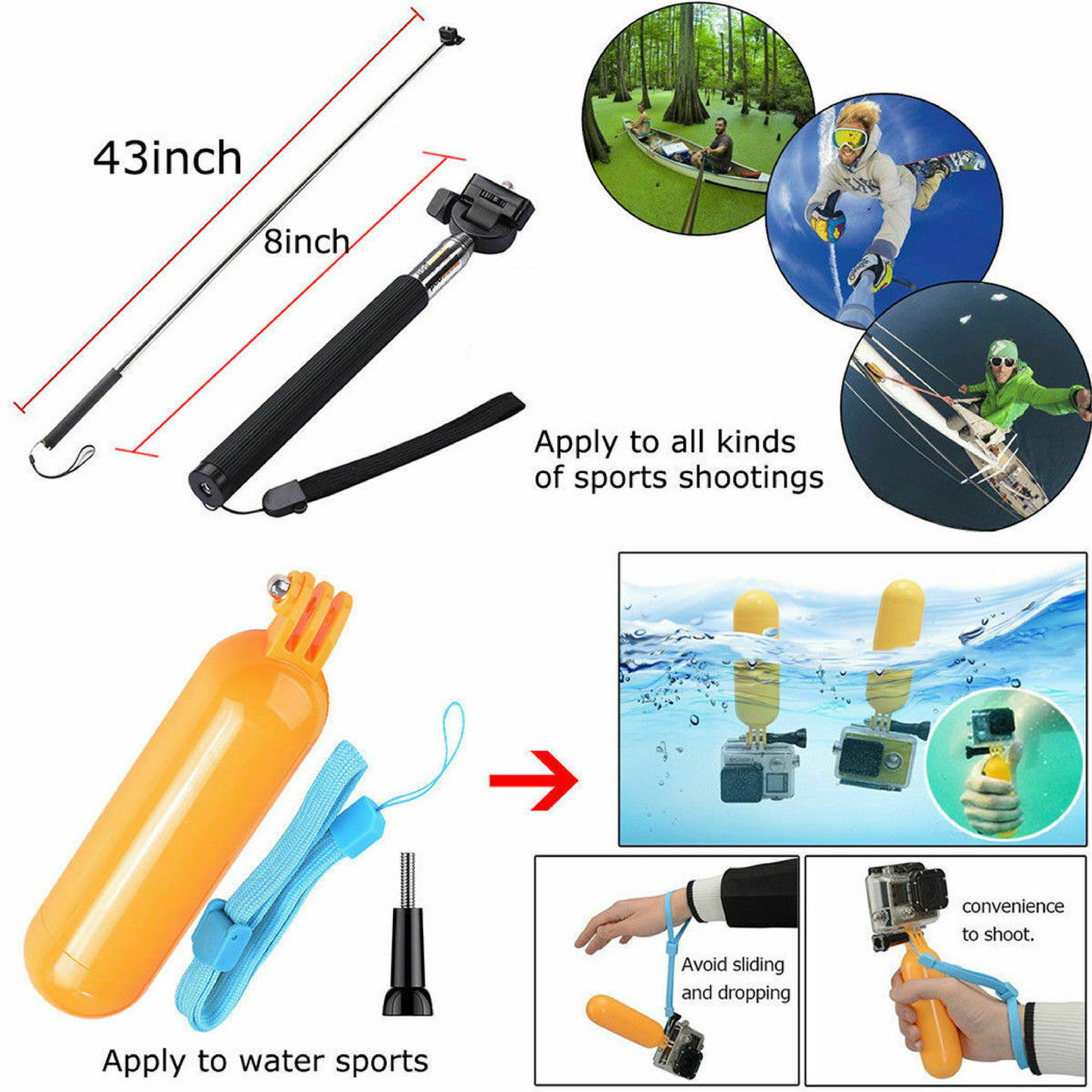 65pcs Accessories Pack Case Chest Head Floating Monopod GoPro Hero 8 7 6 5 4 3