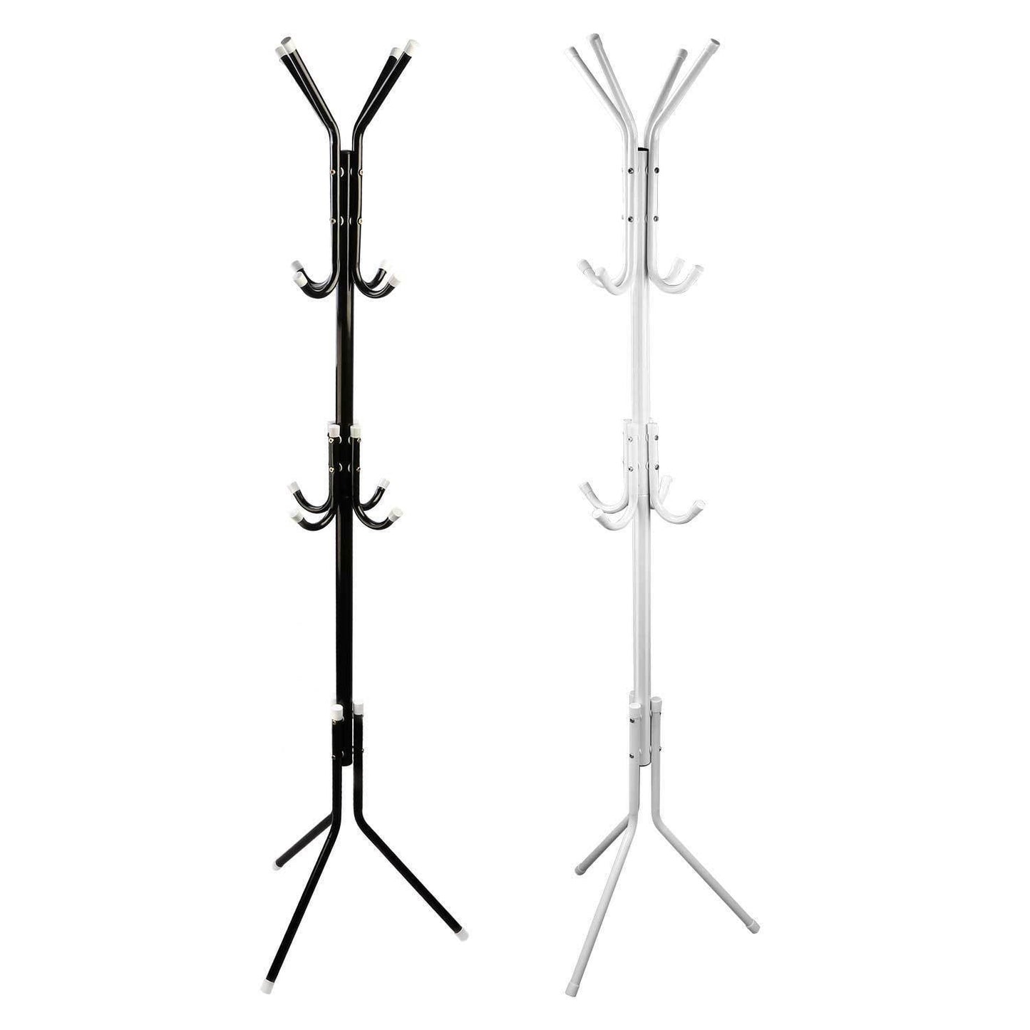 12 Hook Coat Hanger Stand 3-Tier Hat Clothes Rack Metal Tree Style Storage Black