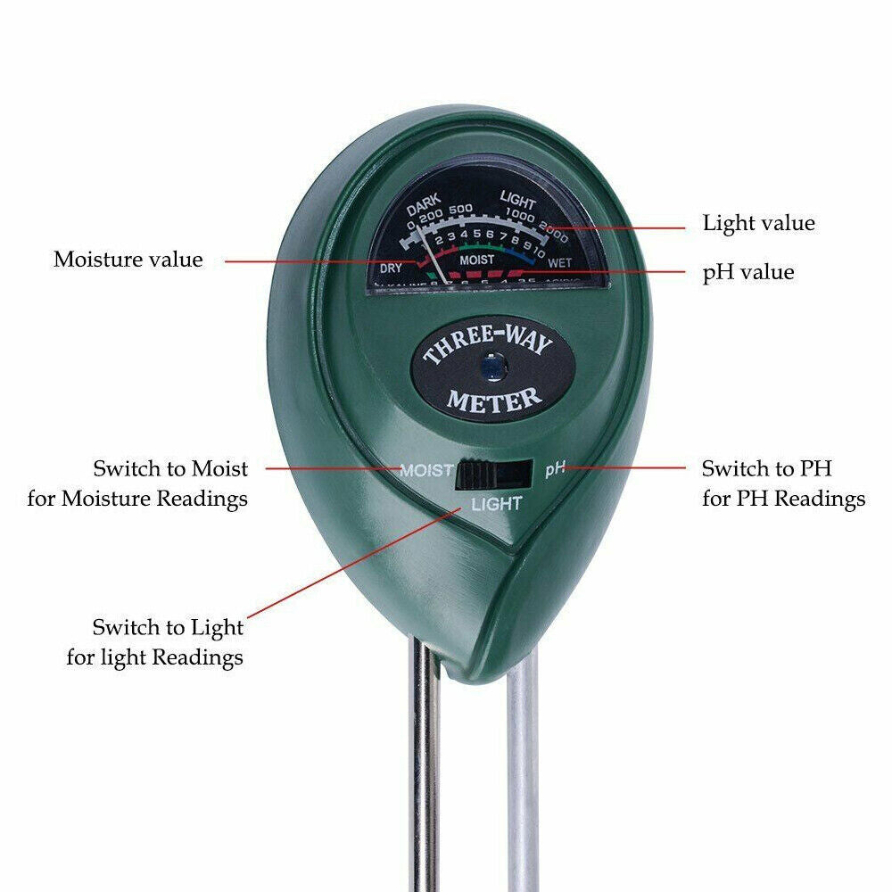 3 in 1 Soil PH Tester Water Moisture Test Meter Kit For Garden Plant Testing