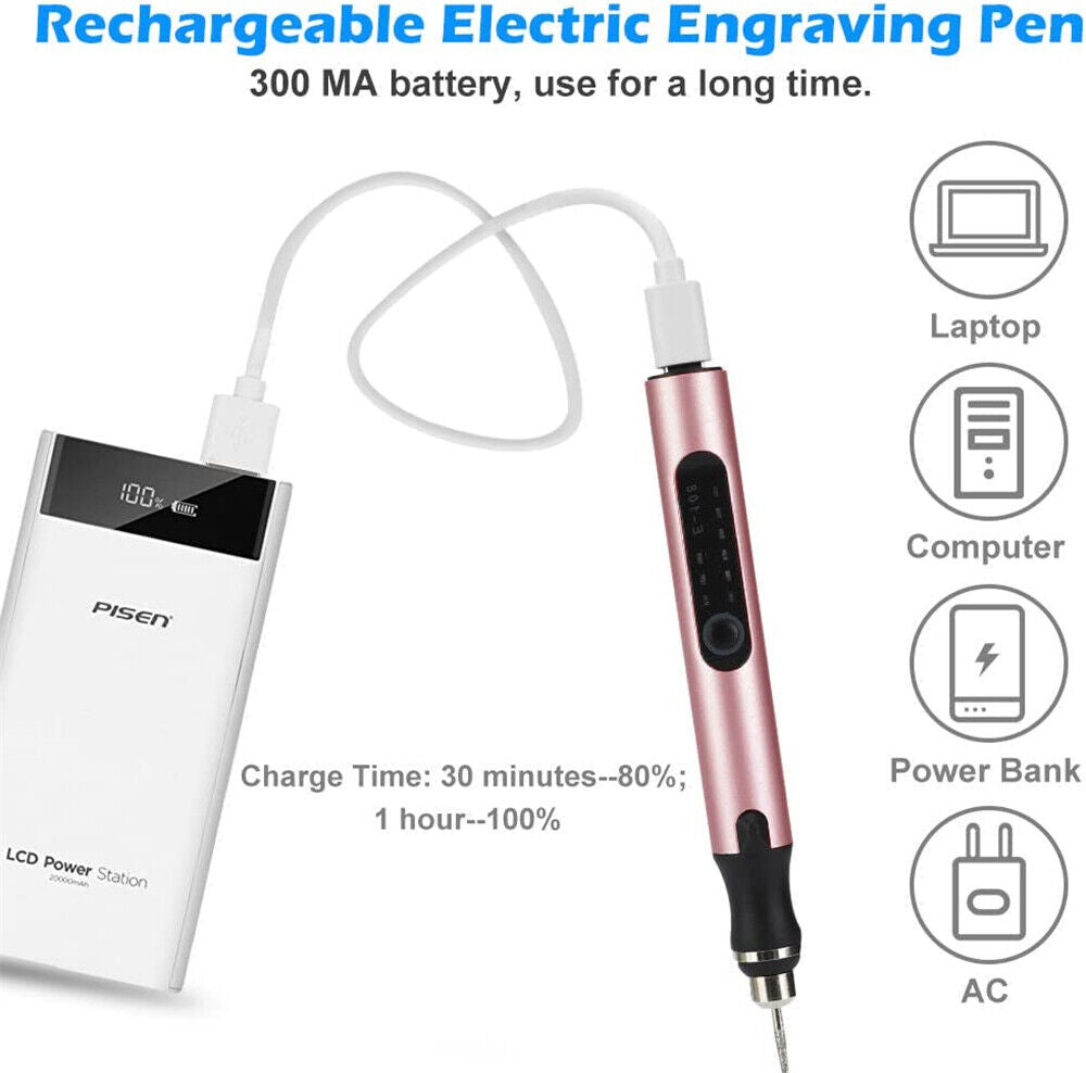 Electric Micro Engraver Pen Tip Engraving Cordless Metal Jewelry Wood Glass Tool