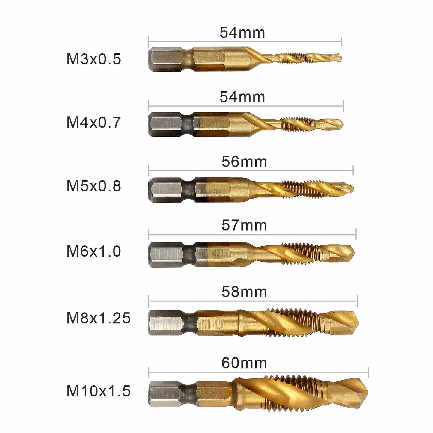 6pcs Drill Tap Countersink Deburr Set Metric Combination Drill Tap Bit M3-M10 OZ