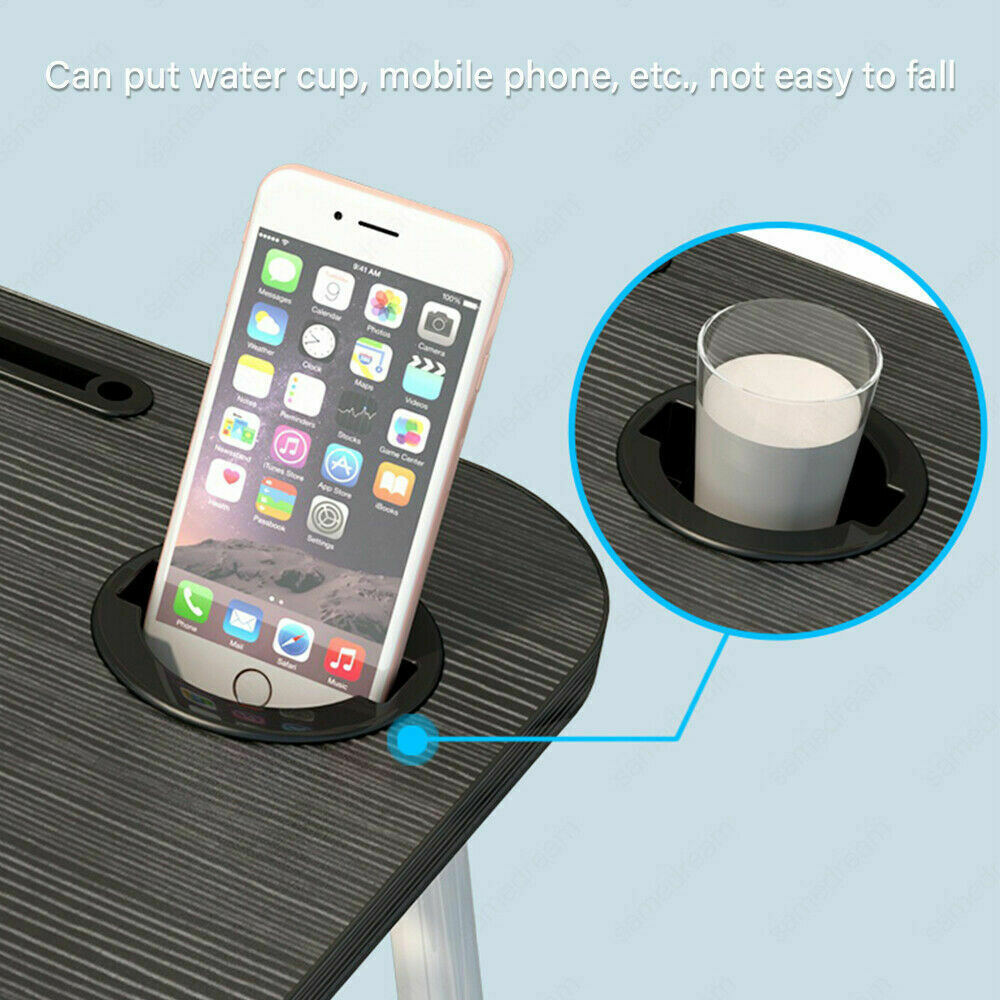 Laptop Stand Table Foldable Desk Computer Study Bed Adjustable Portable Cup Slot