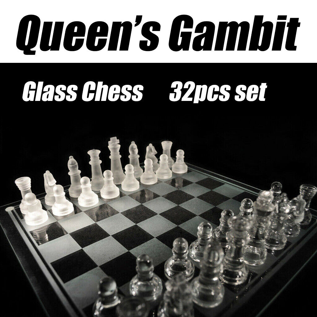 32pcs Glass Chess Set Frosted Board Game Elegant Crystal Queen's Gambit Display