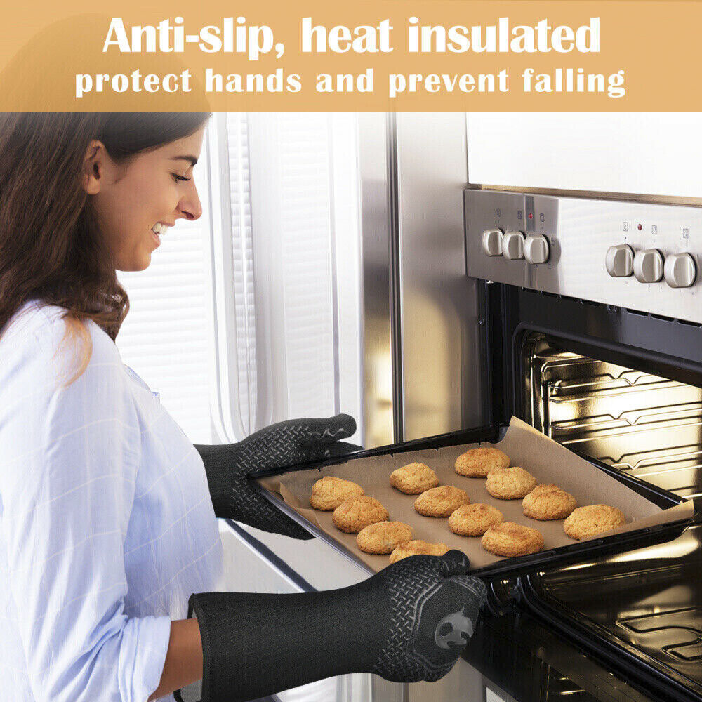 2x Heat Proof Resistant Oven BBQ Gloves Kitchen Cooking Silicone Mitt