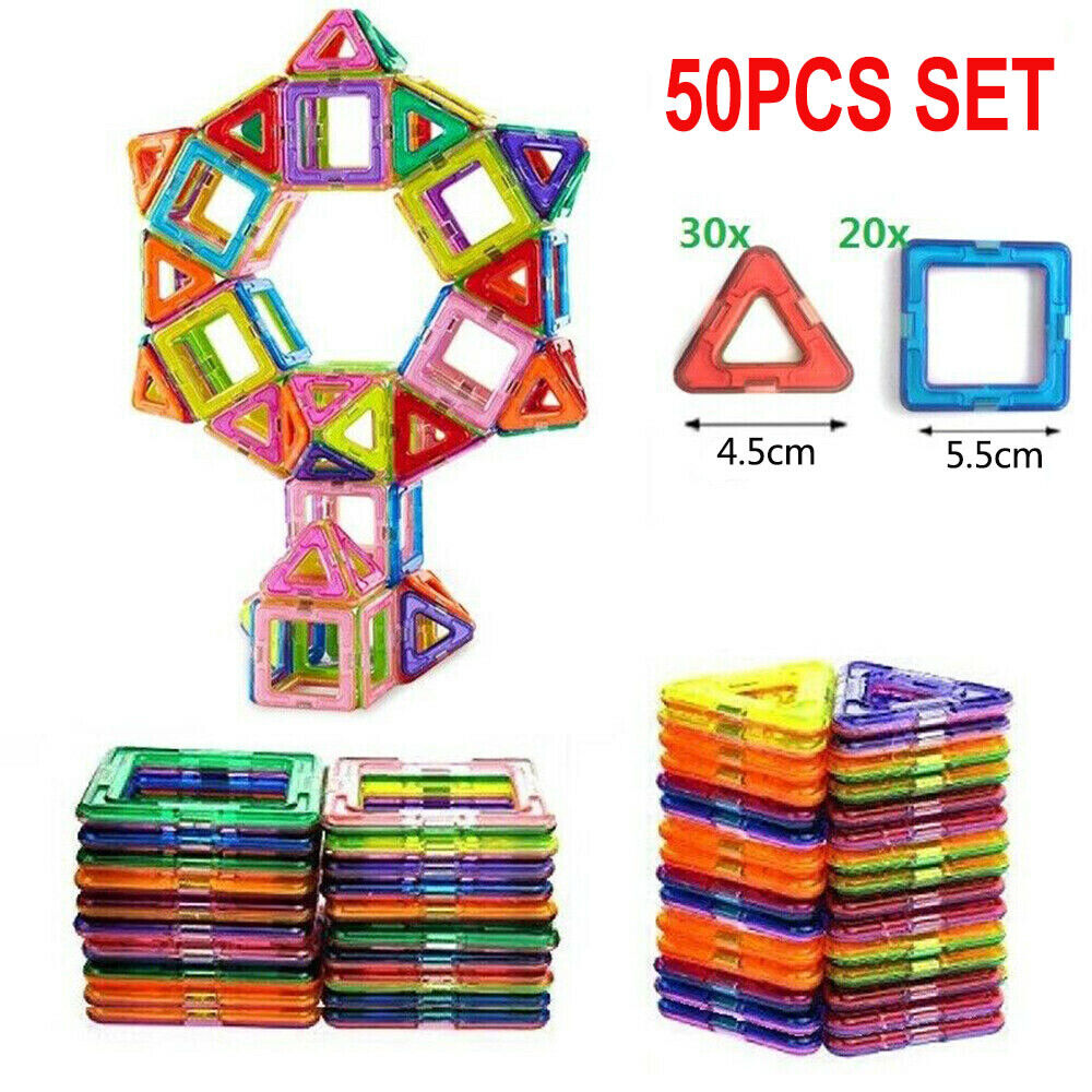 50pcs Magnetic Building Blocks Set 3D Tiles DIY Toys Gift Kids Educational