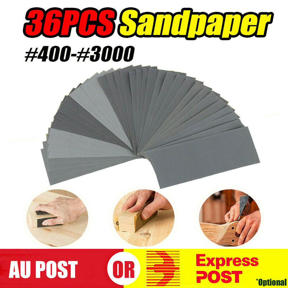 36PCS Sandpaper Mixed Wet And Dry Waterproof 400-3000 Grit Sheets Assorted Wood