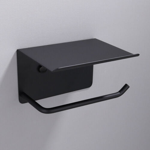 Toilet Paper Roll Stainless Steel Holder Storage + Phone Shelf Bathroom Washroom