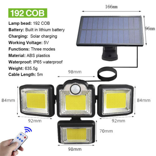 4 Head 192 LED Solar Lights Street Motion Sensor Light Garden Wall Security Lamp
