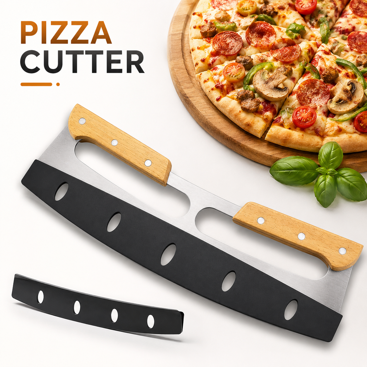 35CM Stainless Steel Pizza Cutter Rocker Blade Slicer with Protective Cover