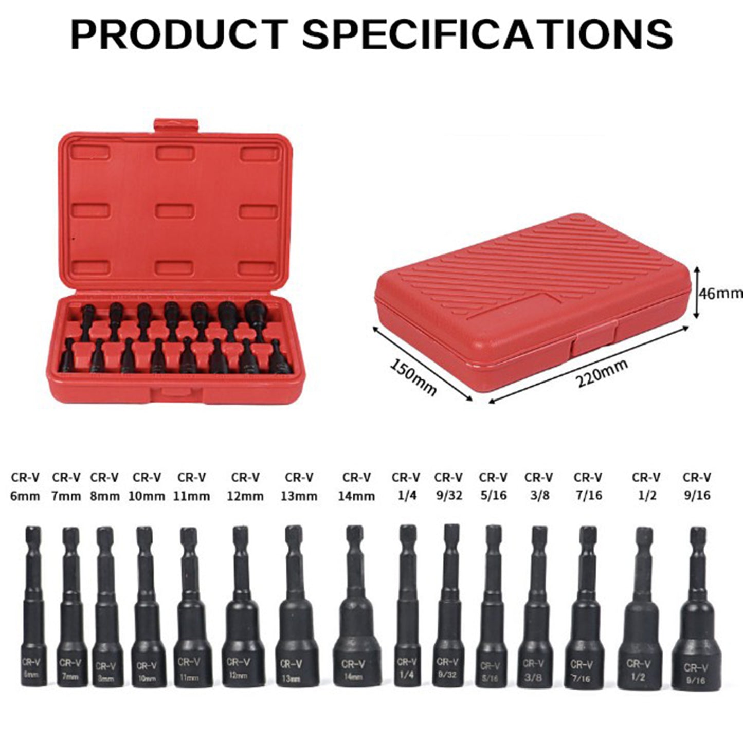 Magnetic Impact Nut Driver Set 15Pcs SAE & Metric 14 Inch Quick Change