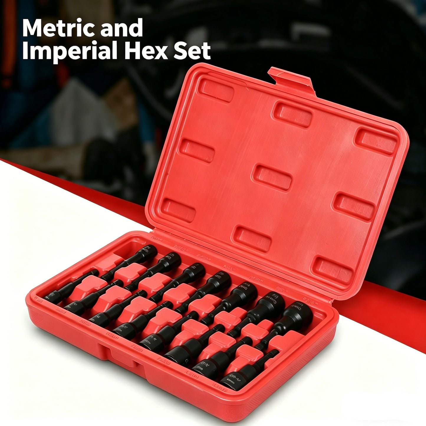 Magnetic Impact Nut Driver Set 15Pcs SAE & Metric 14 Inch Quick Change