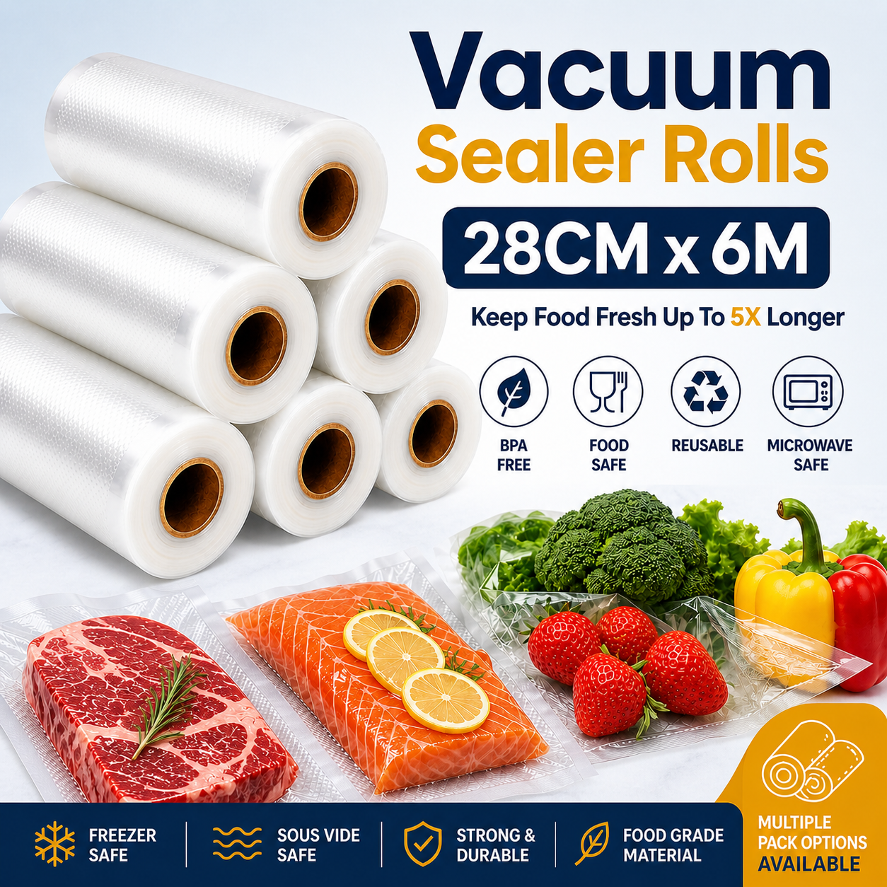 New Roll Vacuum Sealing Food Storage Bag Storage Saver Reusable 28CMx6M AU POST