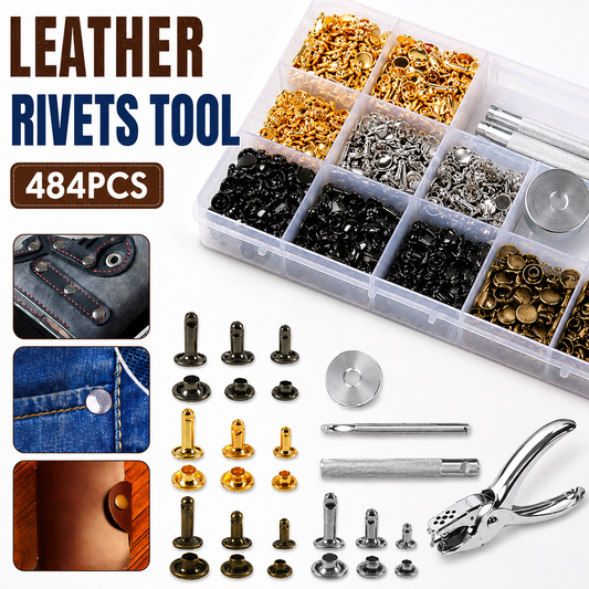 484PCS Double Cap Leather Rivet Kit Metal Studs Punch Tool Set DIY