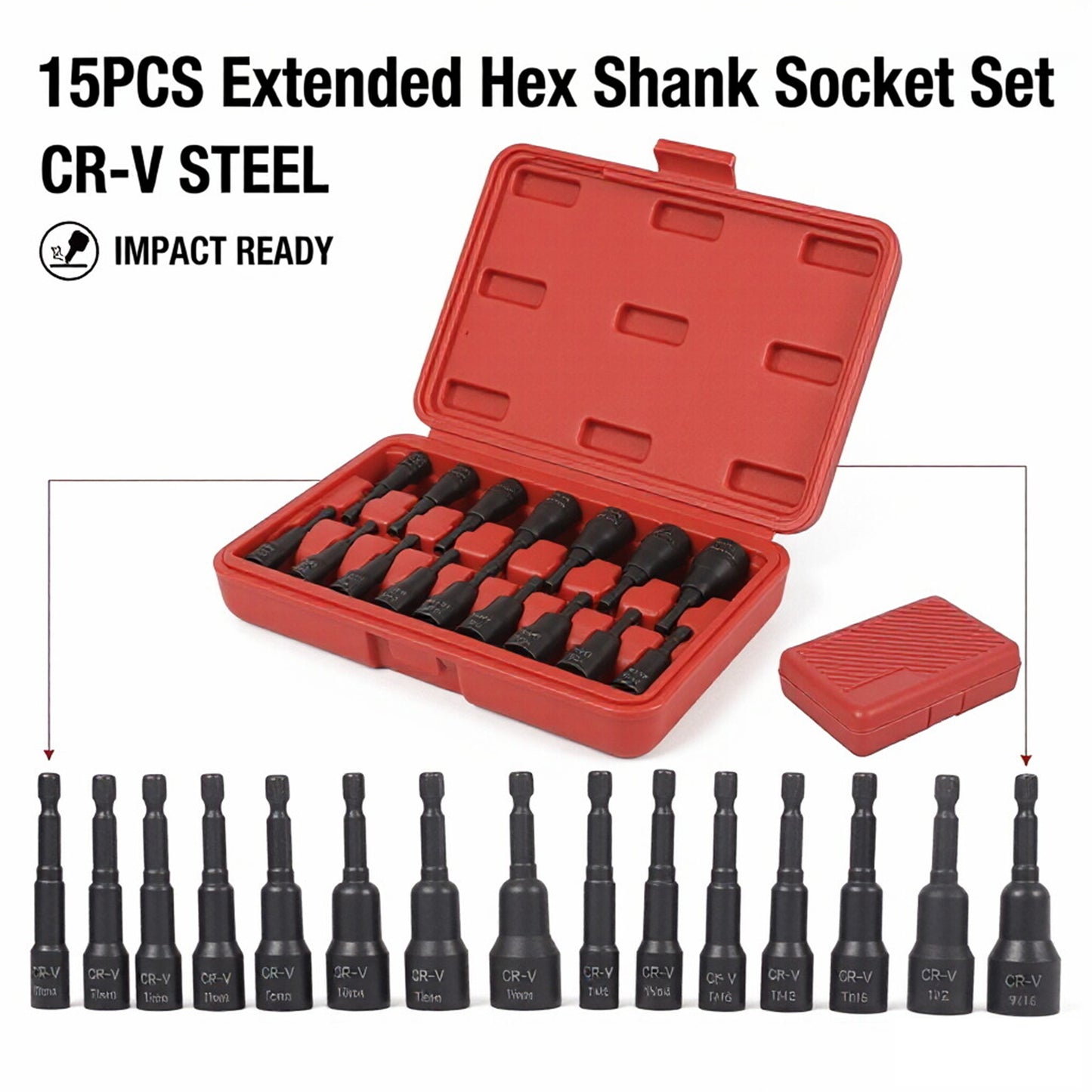 Magnetic Impact Nut Driver Set 15Pcs SAE & Metric 14 Inch Quick Change