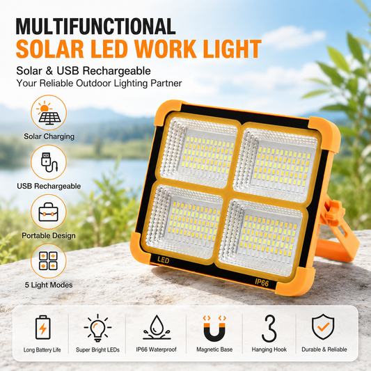 Portable LED Solar Work Light Magnetic Floodlight Camping Emergency Lamp