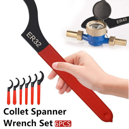 6pc ER Collet Chuck Wrench Set J-Shape Crescent Hook Spanner CNC Lathe Tool Kit