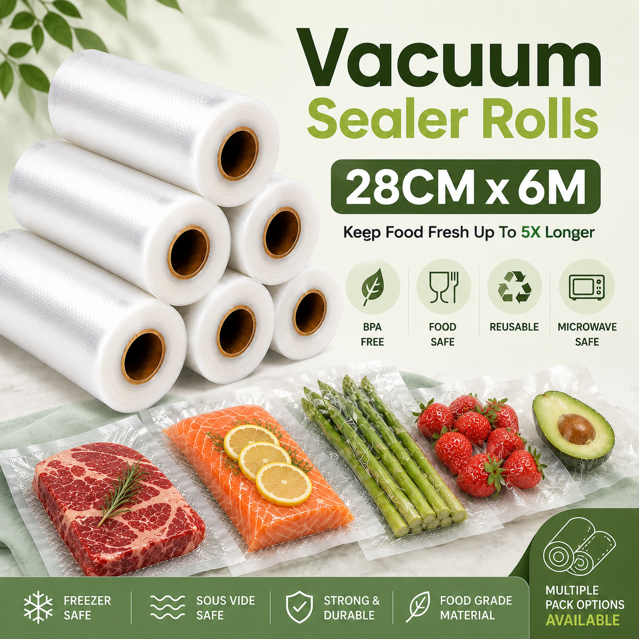 New Roll Vacuum Sealing Food Storage Bag Storage Saver Reusable 28CMx6M AU POST