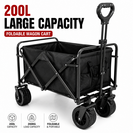 Heavy Duty Folding Wagon Cart 200L Garden Camping Utility Trolley Black