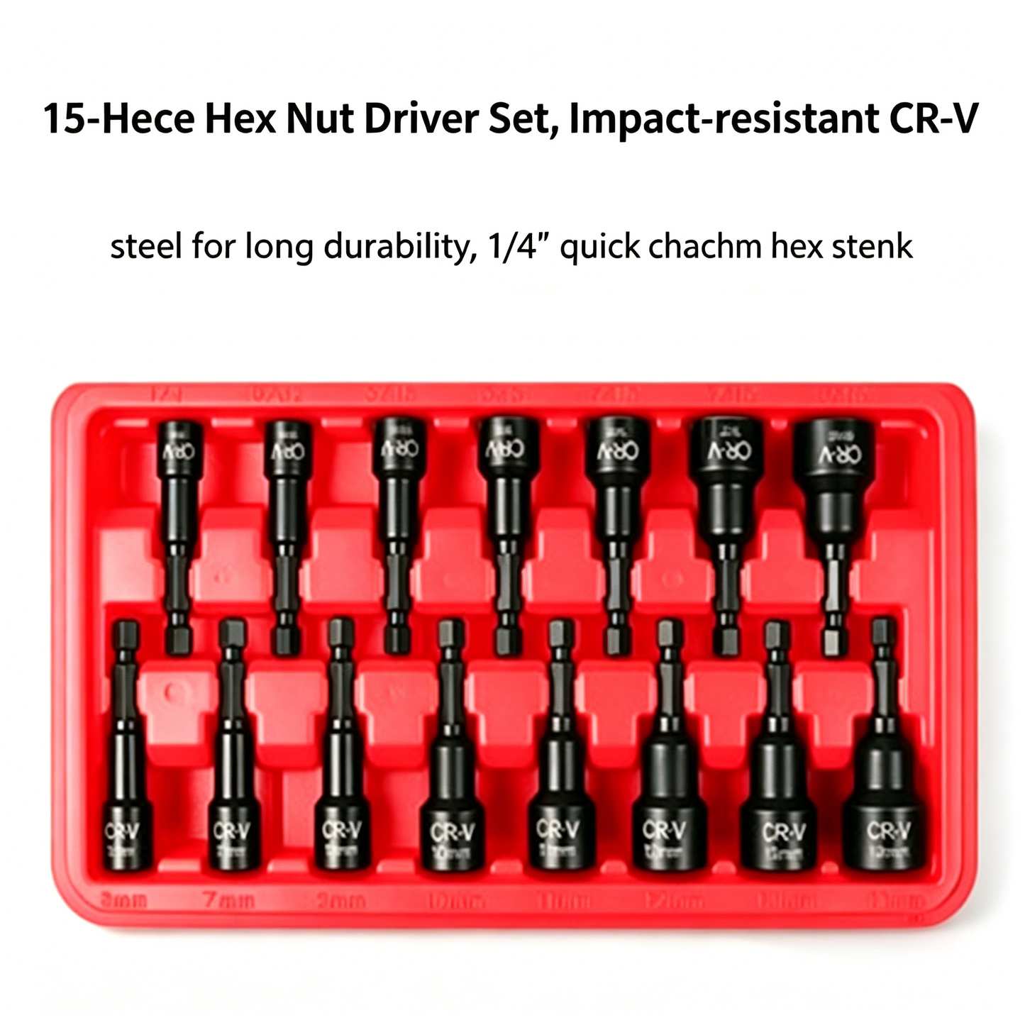 Magnetic Impact Nut Driver Set 15Pcs SAE & Metric 14 Inch Quick Change