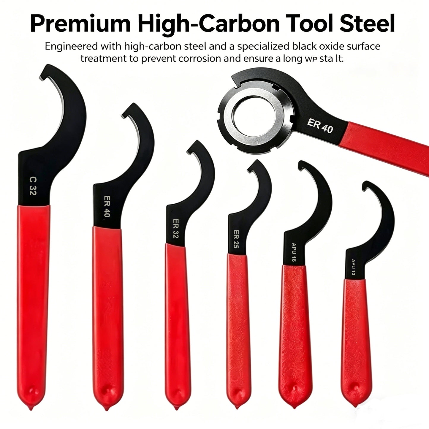 6pc ER Collet Chuck Wrench Set J-Shape Crescent Hook Spanner CNC Lathe Tool Kit