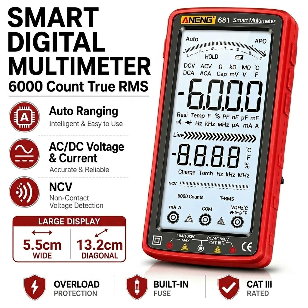 6000 Count Digital Multimeter Auto Range AC DC Voltage Tester Kit