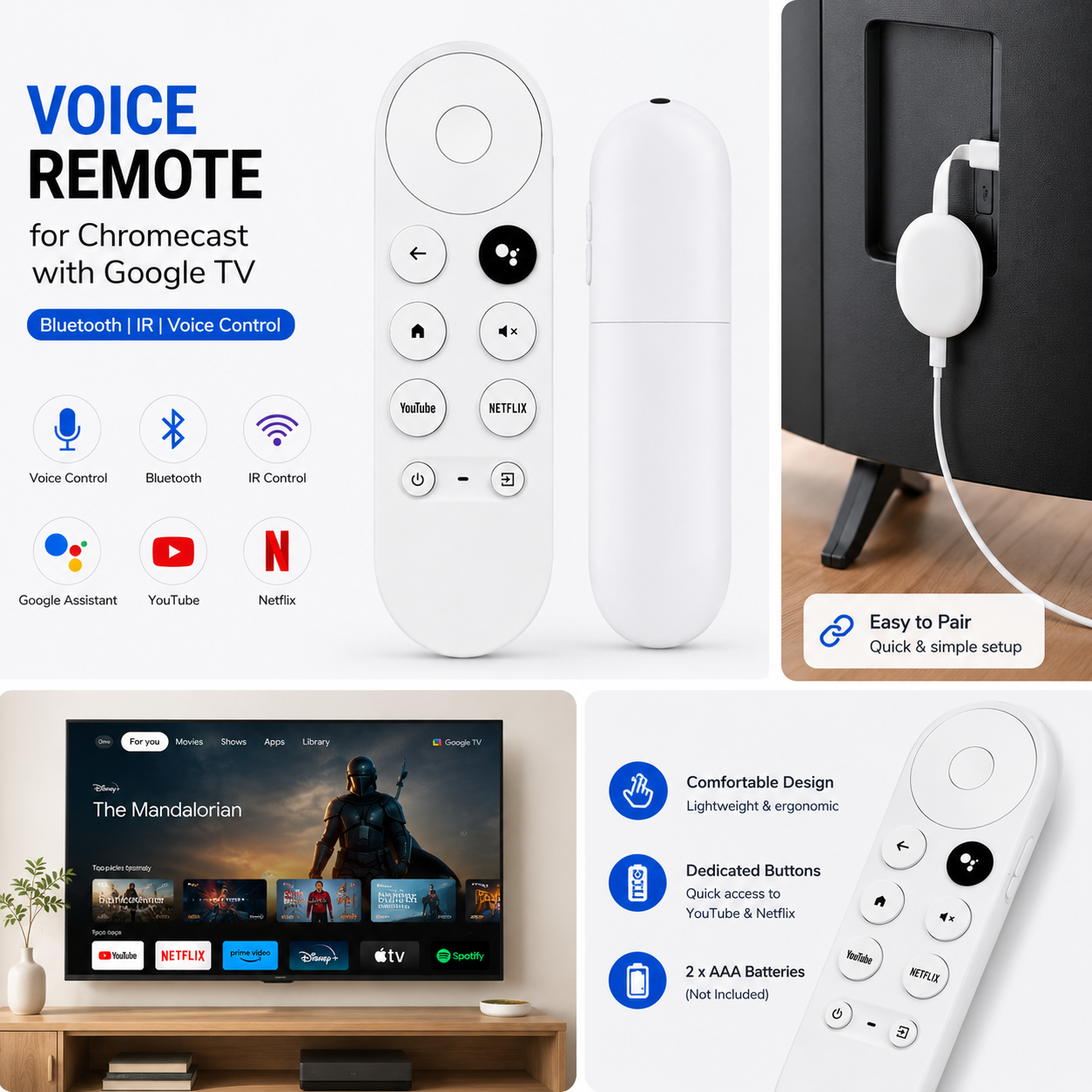 Replacement Google Chromecast TV Voice Remote Bluetooth IR G9N9N
