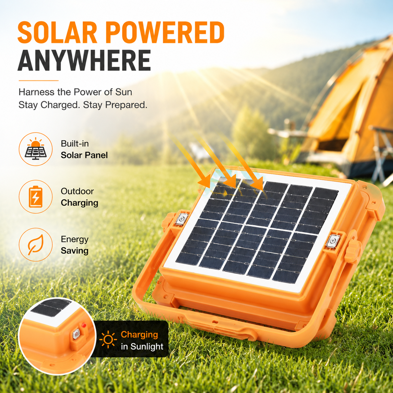 Portable LED Solar Work Light Magnetic Floodlight Camping Emergency Lamp