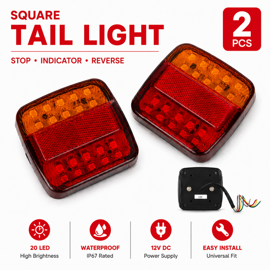 2x 12V Square LED Tail Lights Stop Reverse Indicator Trailer Boat Ute
