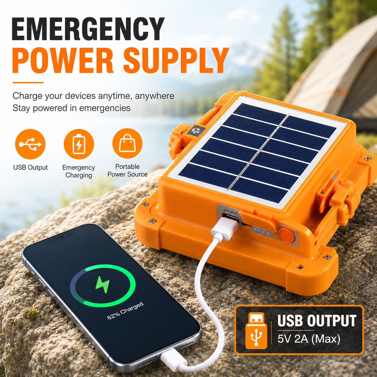 Portable LED Solar Work Light Magnetic Floodlight Camping Emergency Lamp