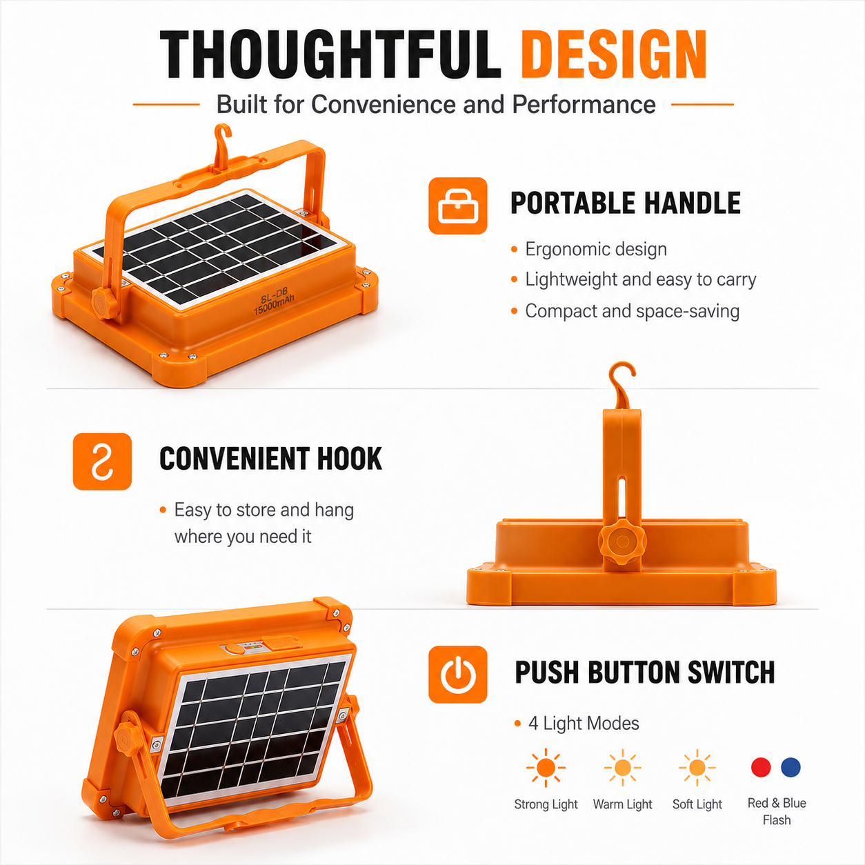 Portable LED Solar Work Light Magnetic Floodlight Camping Emergency Lamp