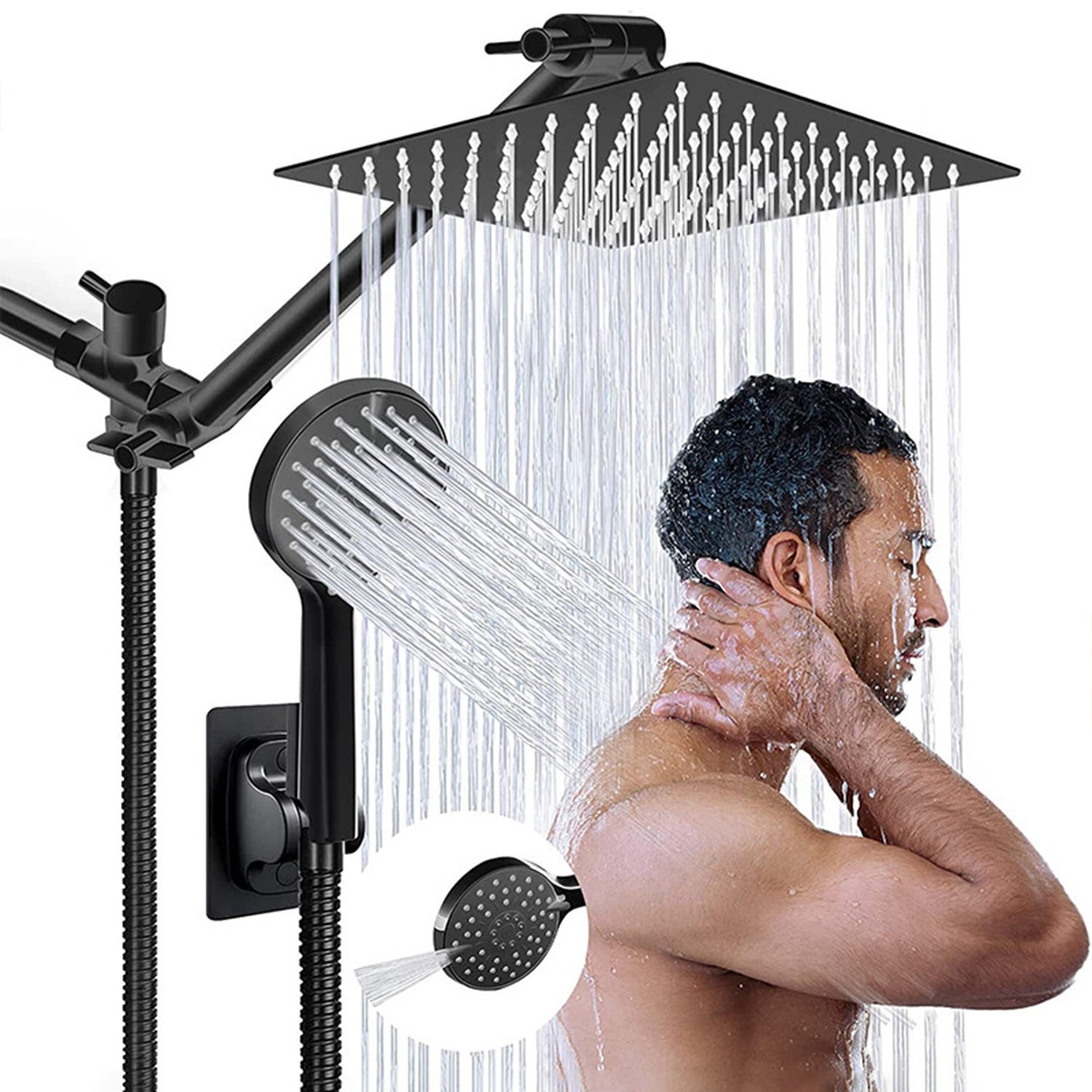 new rain shower head 8 inch handheld spray combo with ON/OFF Pause Switch