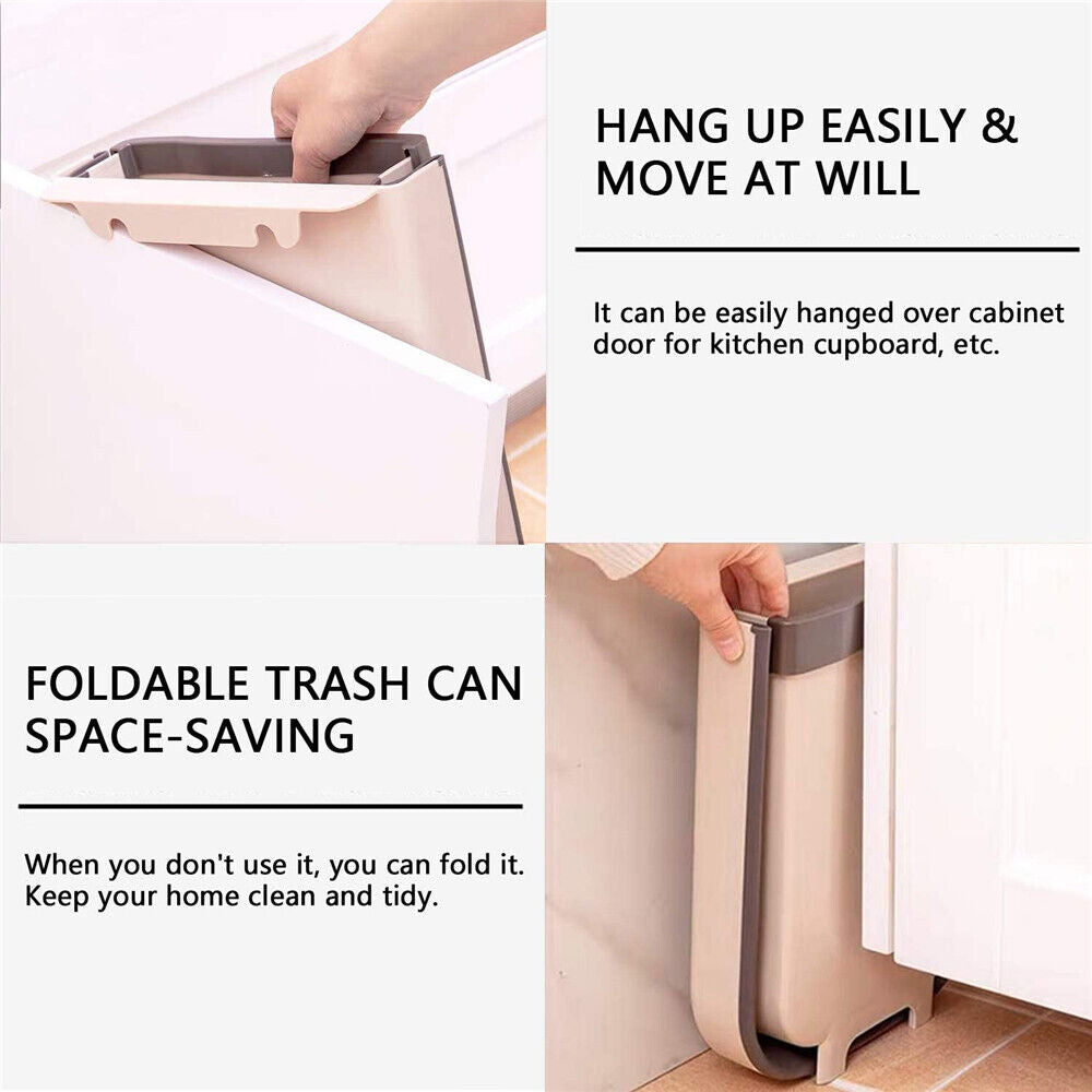 9L Foldable Hanging Trash Can Kitchen Cabinet Door Waste Bin Cupboard Basket AU