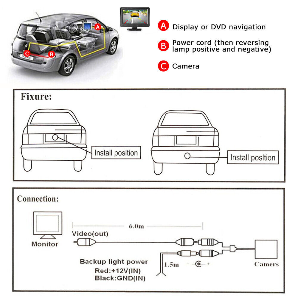 Reverse Camera Reversing Camera Rear Night Vision View Kit Waterproof HD Monitor