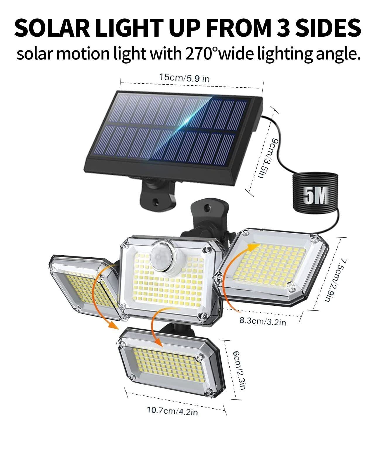 4 Head 333 LED Solar Lights Street Motion Sensor Light Garden Wall Security Lamp