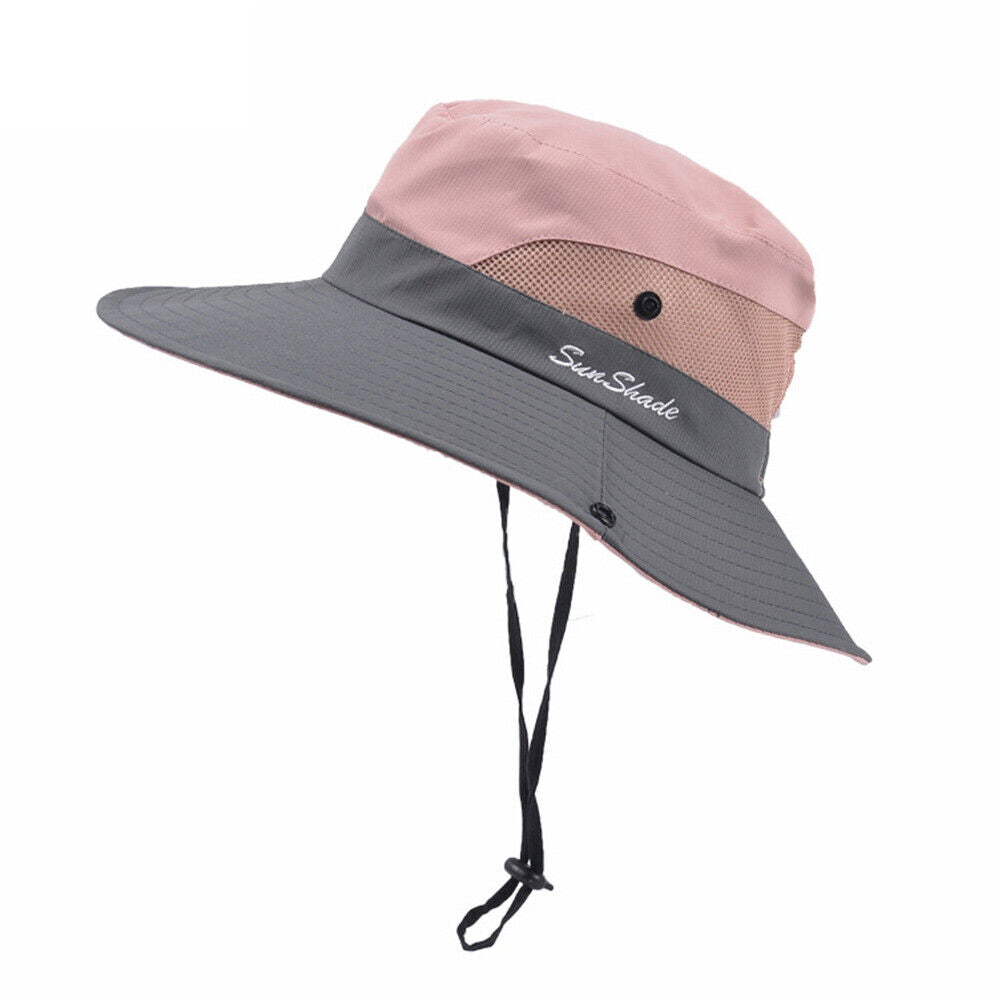 Women Wide Brim Ponytail Hat Sun Protect Visor Summer Beach Floppy Cap Anti UV